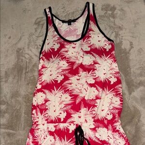 Pink Tropical Print One-Piece Romper